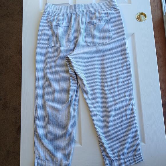 Old Navy High-Waisted Linen-Blend Pants L grey stripe pockets elastic waist - Picture 3 of 12